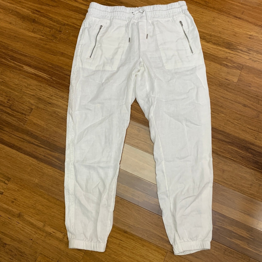 Athleta White Drawstring Joggers with Zip Pockets